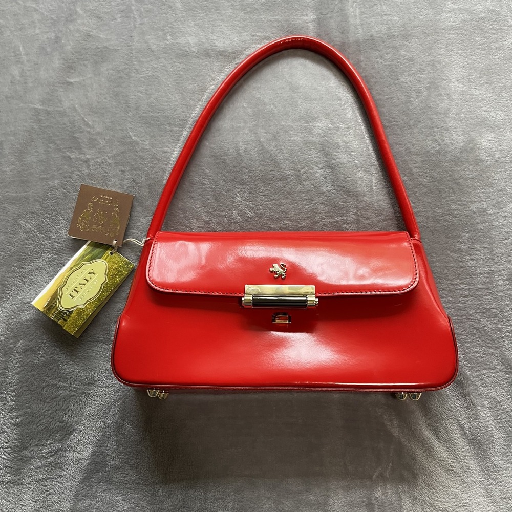 Pratesi Handbag Womens Red Patent Leather Shoulder Bag Made in Italy R290 Purse‎